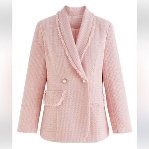 Chicwish shawl collar fringed edge blush/pink tweet blazer/jacket